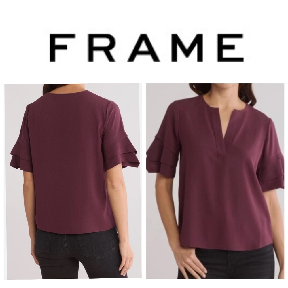 Frame Denim Women's Plum Ruffle Sleeve Blouse